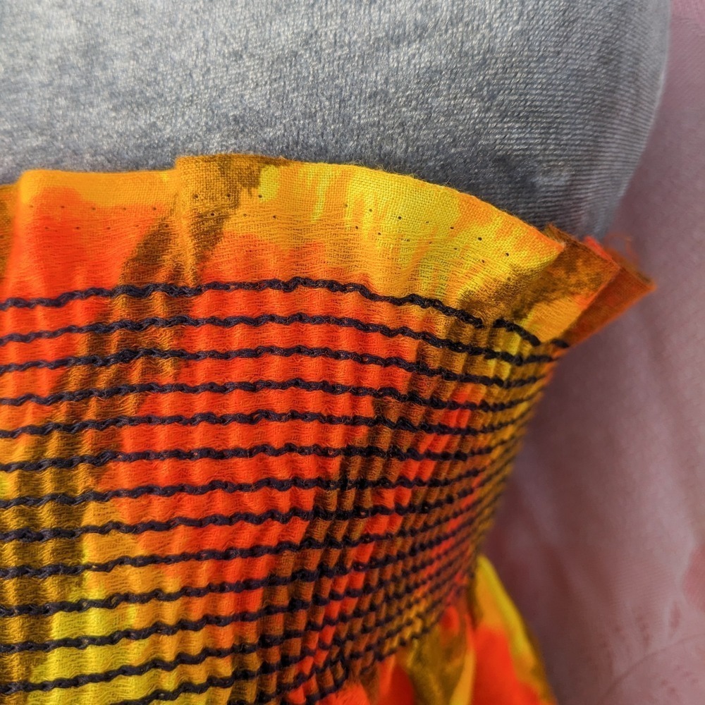 Vintage 70s Hawaiian Strapless Maxi Dress M ILGWU Neon Abstract Tiki Resort - Picture 9 of 15
